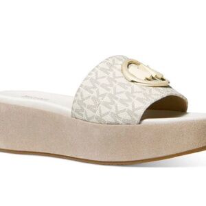 Michael Kors Cream and Gold Platform Slides